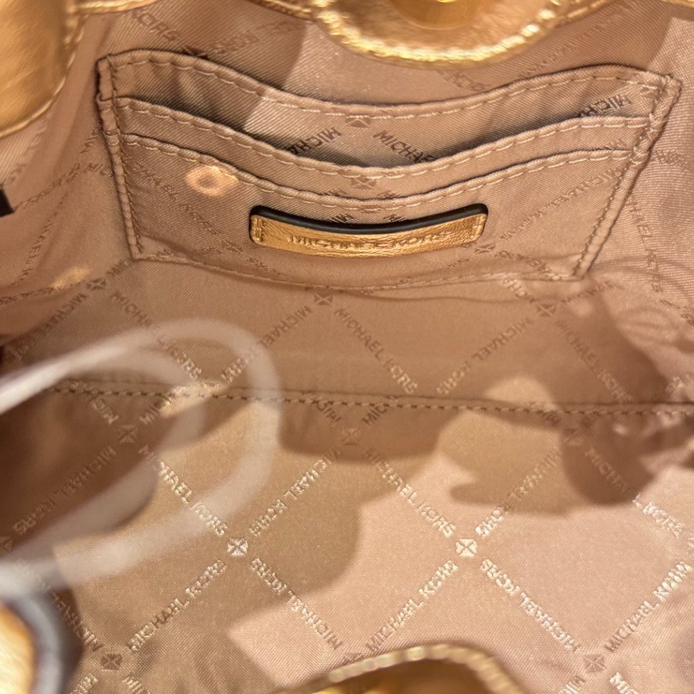 Michael Kors Mina Small Belted Chain Shoulder Crossbody Bag Pale Gold - Picture 8 of 11